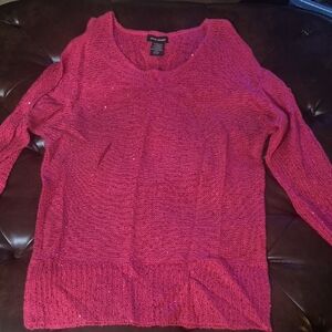 Ashley Stewart Raspberry Scoop Neck Knit Sweater with Split Sleeves Sz. 14/16
